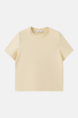 T-shirt jaune à manches courtes de MANGO, de couleur unie avec un col rond.
