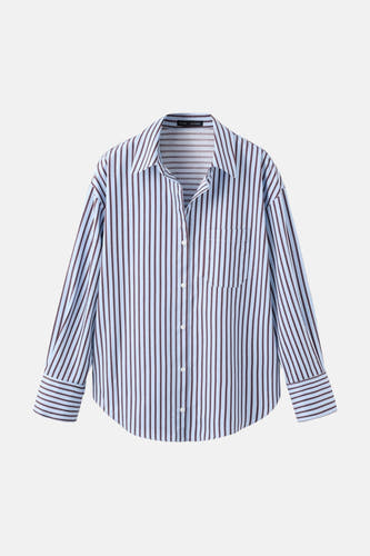 Chemise multicolore à manches longues de MANGO, avec un motif rayé et une poche poitrine.