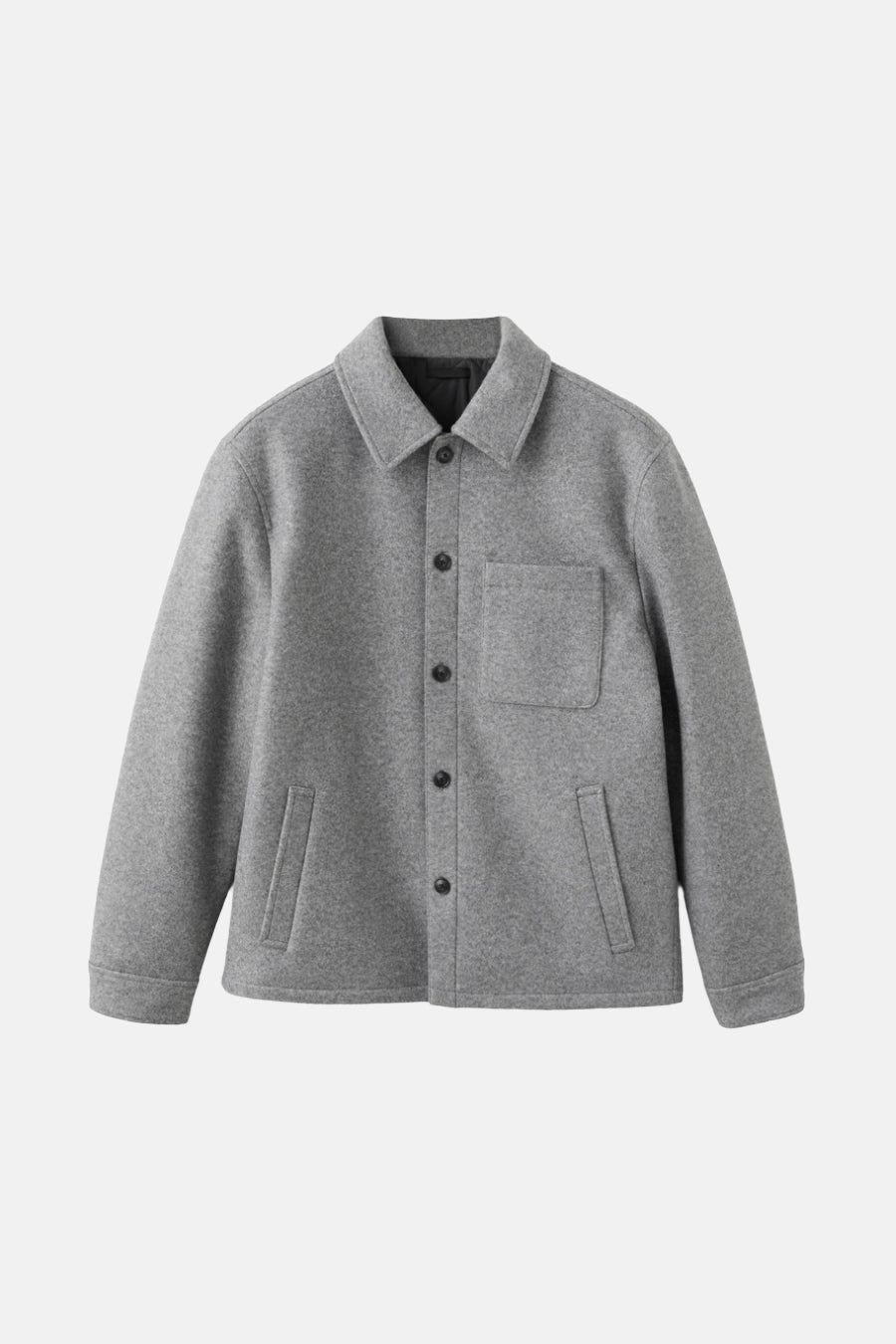 Manteau court gris de MANGO, avec des manches longues, une fermeture à boutons et une poche brodée.