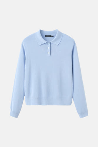 T-shirt bleu avec col rond de MANGO, avec un col polo et une fermeture à boutons.