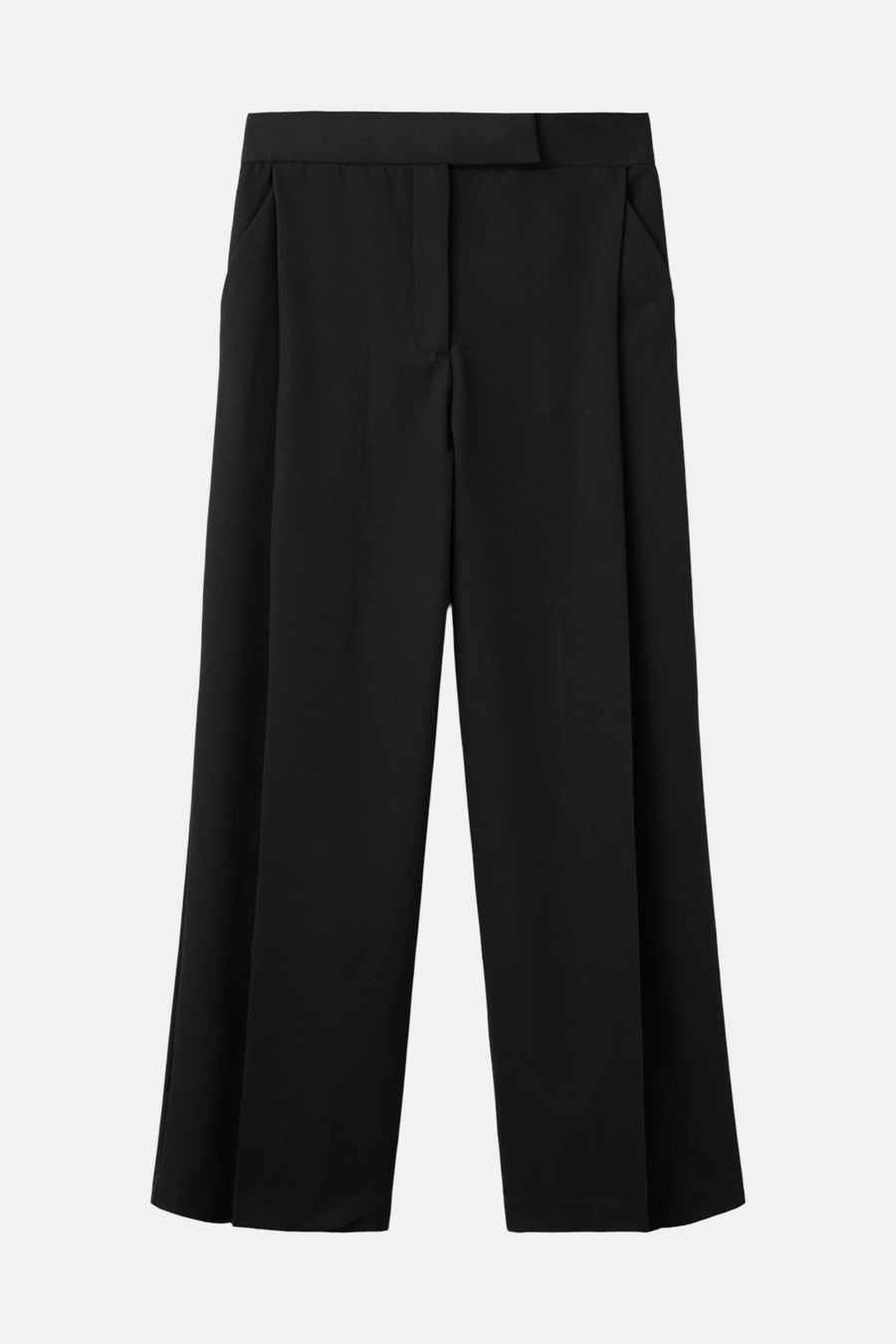 Pantalon noir MANGO, à jambes larges et poches italiennes.