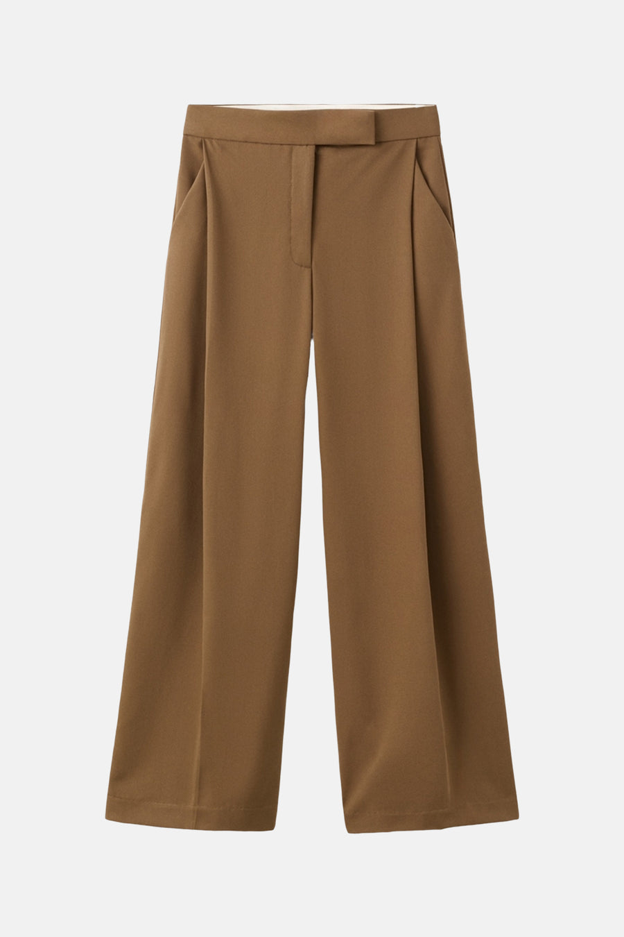 Kaki broek van MANGO, met wijde pijpen en zakken.