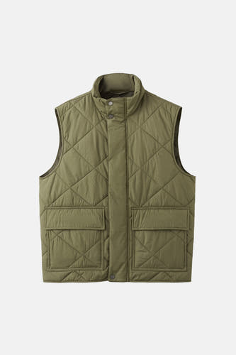 Gilet vert de MANGO, avec un motif à carreaux et des poches plaquées.