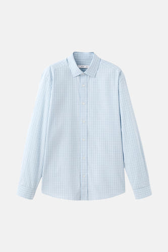 Chemise à carreaux bleus (manches longues) de MANGO, avec un col classique et une fermeture boutonnée sur le devant.