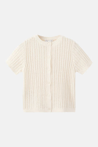 Gilet en tricot blanc MANGO à manches courtes, col rond et motif ajouré.