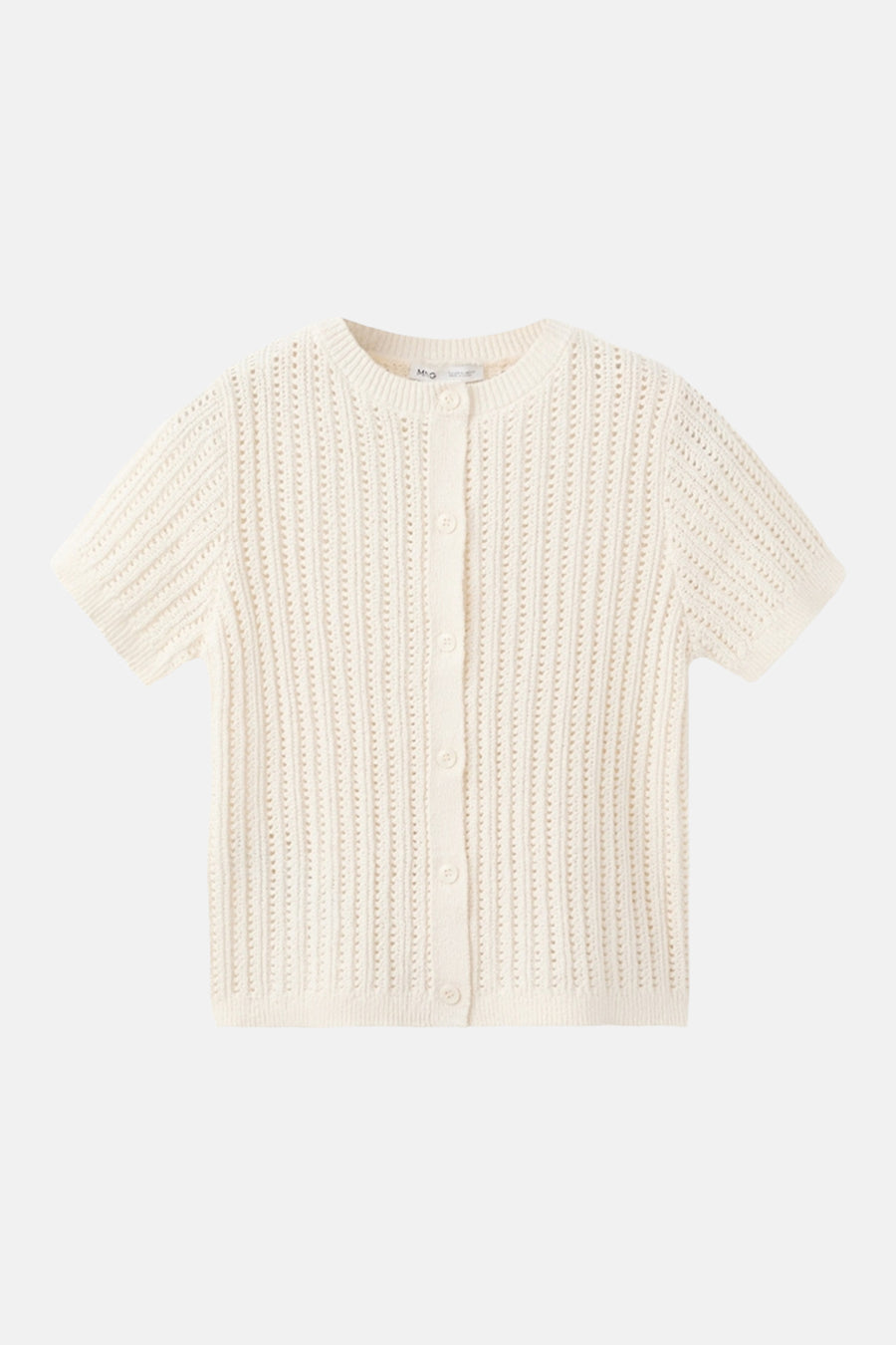 Gilet en tricot blanc MANGO à manches courtes, col rond et motif ajouré.