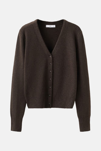 Gilet brun de MANGO, avec un col V et une fermeture à boutons.