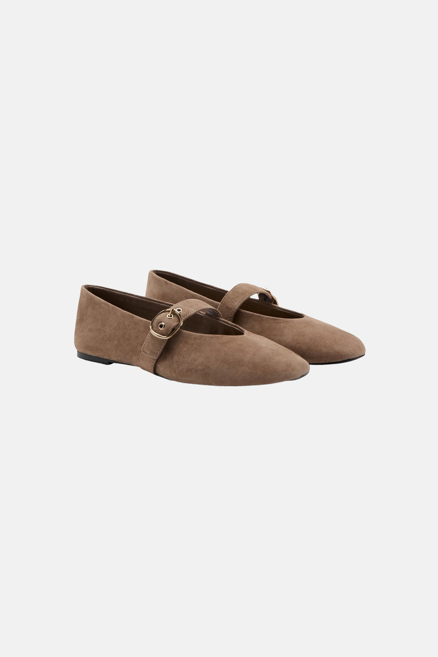 Chaussures plates marron de MANGO, avec une fermeture à boucle dorée et une texture effet daim.