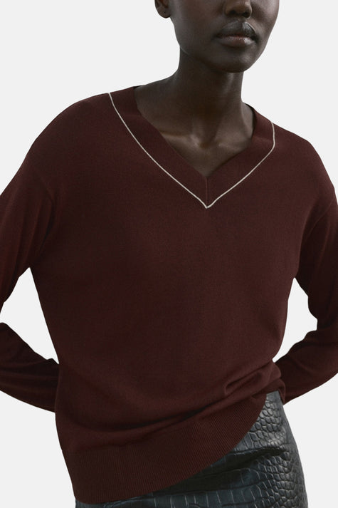 Pull à col en V - brun