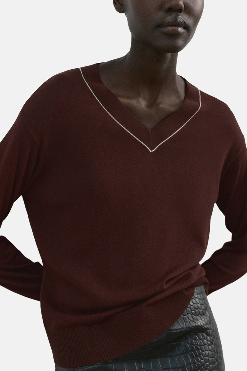 Pull à col en V - brun