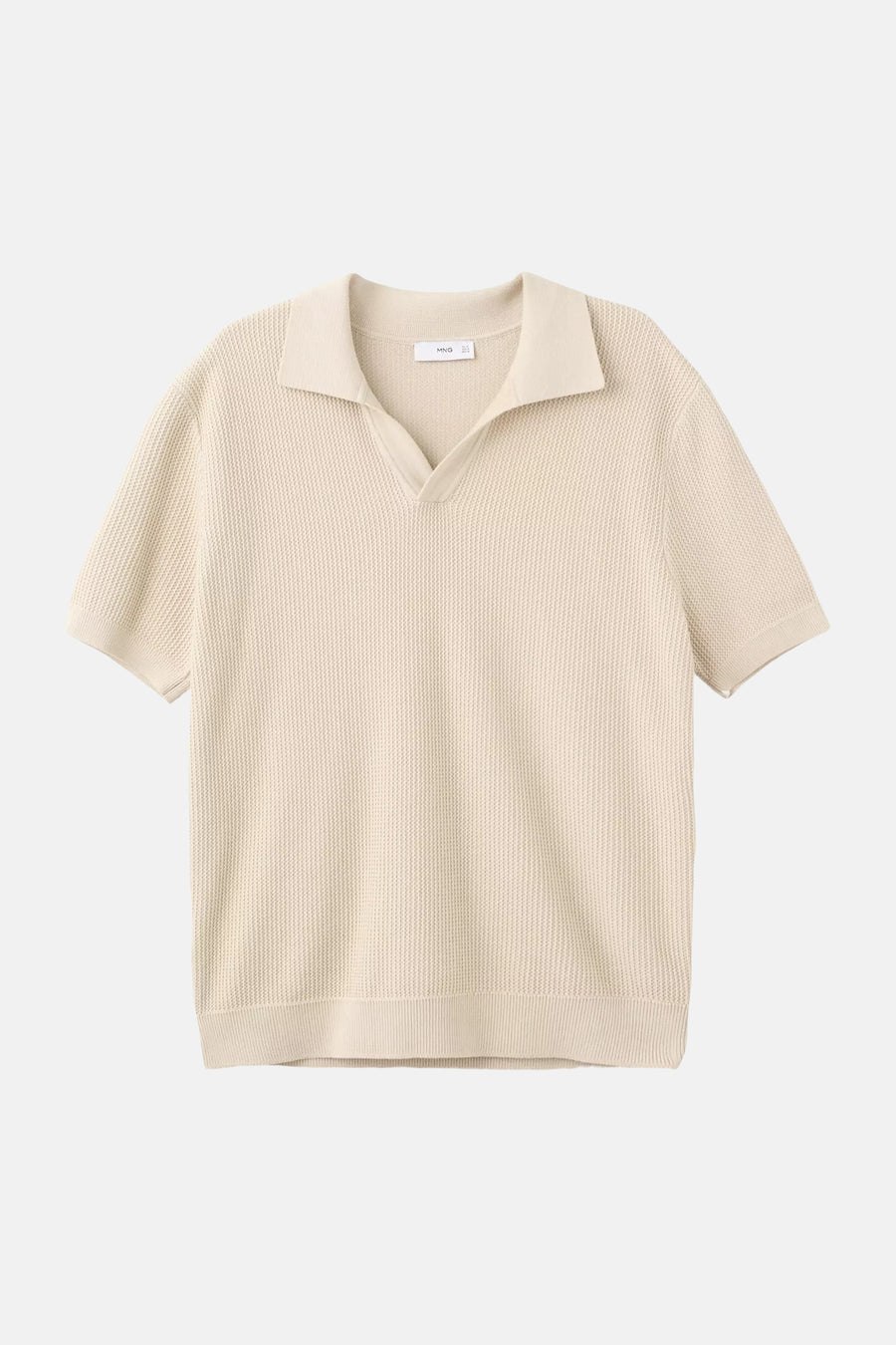 Beige korte mouwen polo van MANGO met ribbeltextuur en klassieke kraag, front view