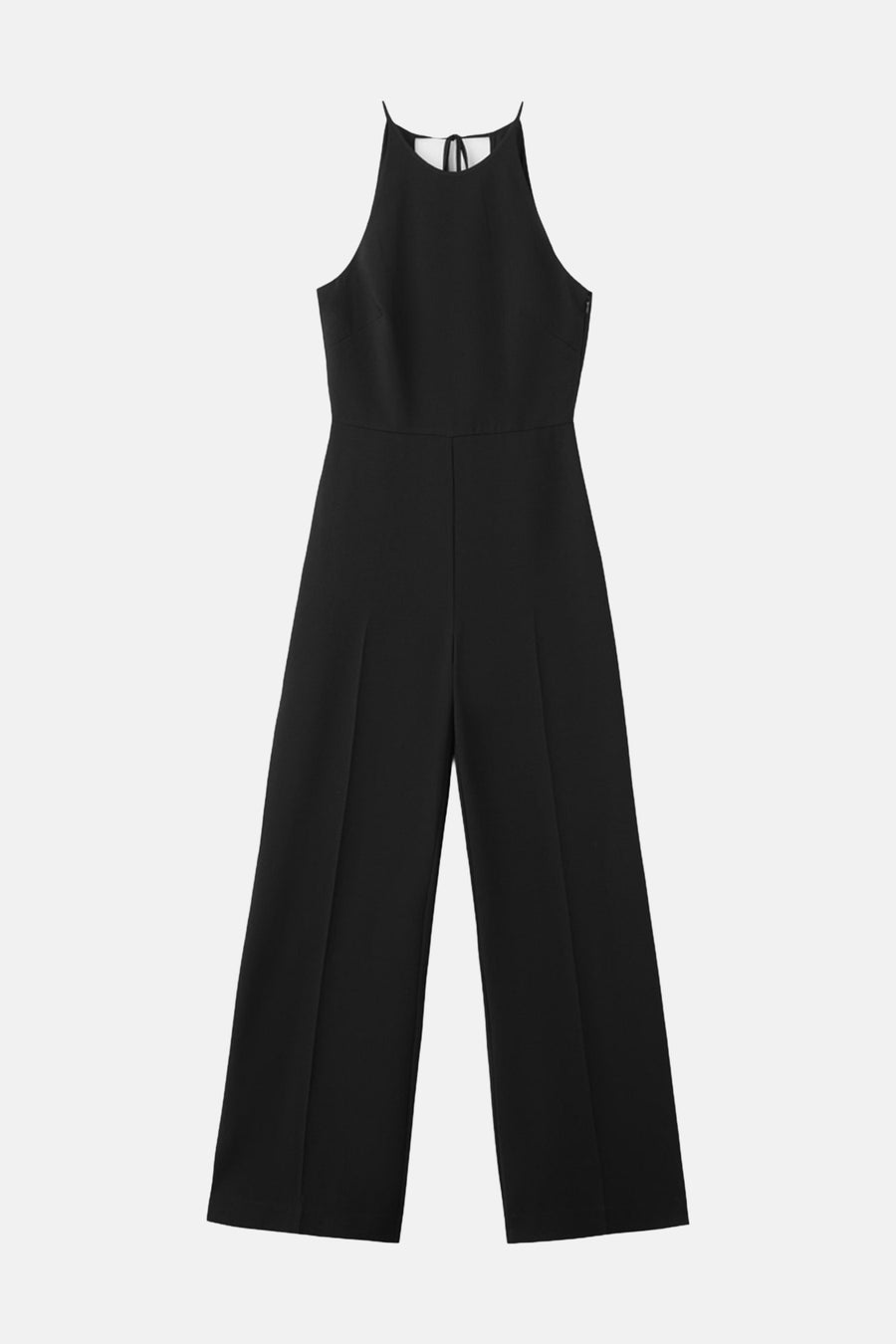 Combinaison noire MANGO, avec un col licou et des jambes larges.