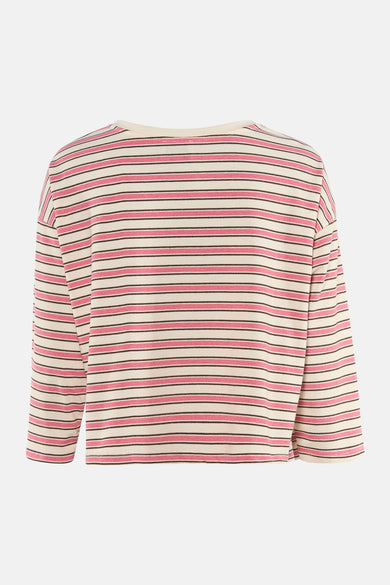 T-shirt à manches longues rose de Terra di Siena, avec un motif rayé rose, crème et noir.