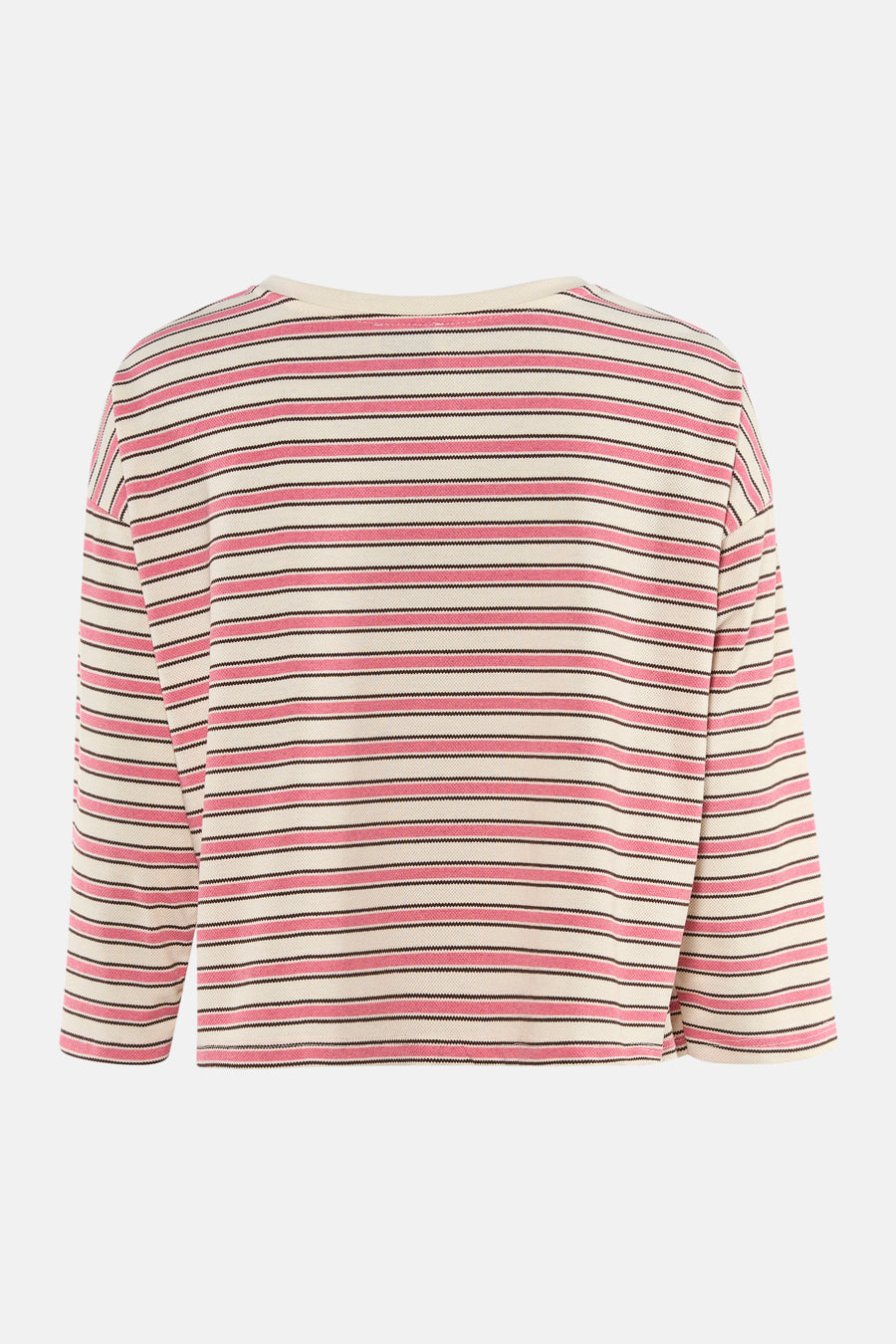 T-shirt à manches longues rose de Terra di Siena, avec un motif rayé rose, crème et noir.