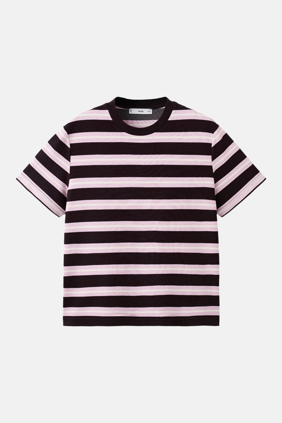 T-shirt multicolore à manches courtes de MANGO, avec des rayures horizontales roses et marron.