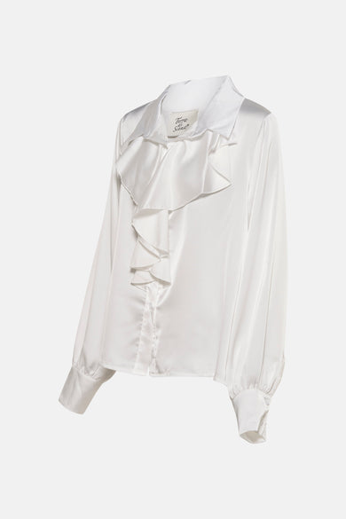 Blouse blanche à manches longues de Terra di Siena, avec une élégante fronce sur l'avant.