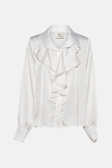 Chemise blanche en lin avec manches longues de Terra di Siena, avec des plis à cascades.