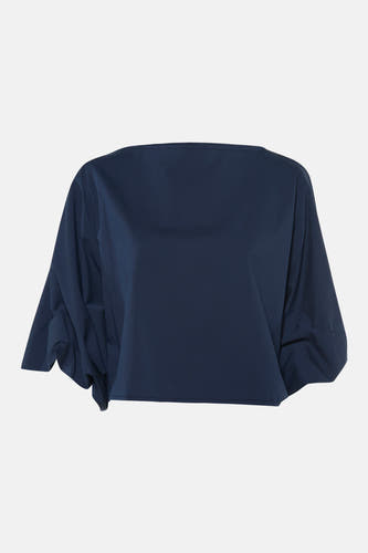 Donkerblauwe blouse met korte mouwen van Terra di Siena, losse pasvorm, rugzijde weergegeven