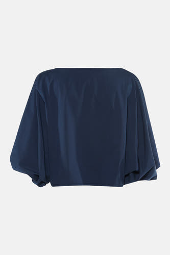 Blauwe blouse met korte mouwen van Terra di Siena, achterzijde, losse pasvorm, gladde stof