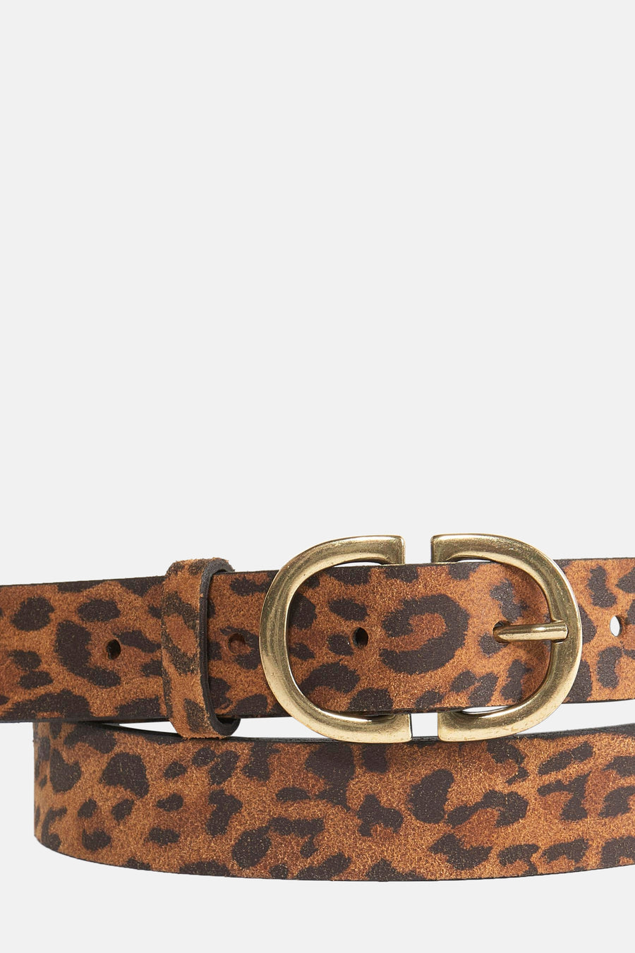 Ceinture brune de Legend avec imprimé léopard et boucle ovale dorée.
