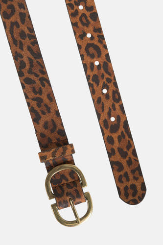 Bruine riem met dierenprint van Legend, met een gouden D-vormige gesp.
