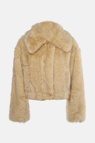 Manteau court bleu de TOPSHOP, avec une texture douce et un col.