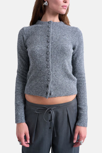 Gilet gris de TOPSHOP, avec des manches longues et une fermeture à boutons devant.