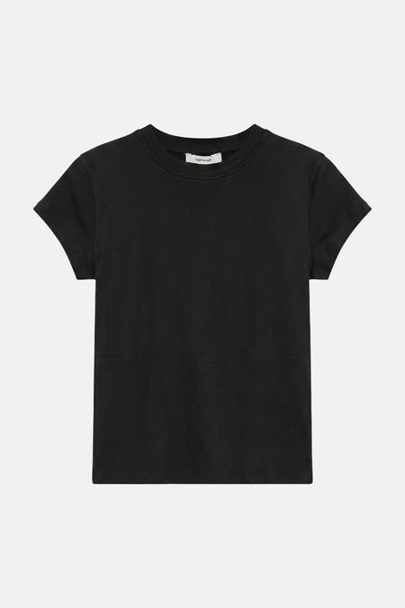 Zwart korte mouwen T-shirt van TOPSHOP, ronde hals, gladde stof, front view