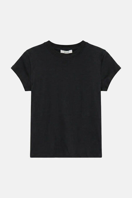 Zwart korte mouwen T-shirt van TOPSHOP, ronde hals, gladde stof, front view