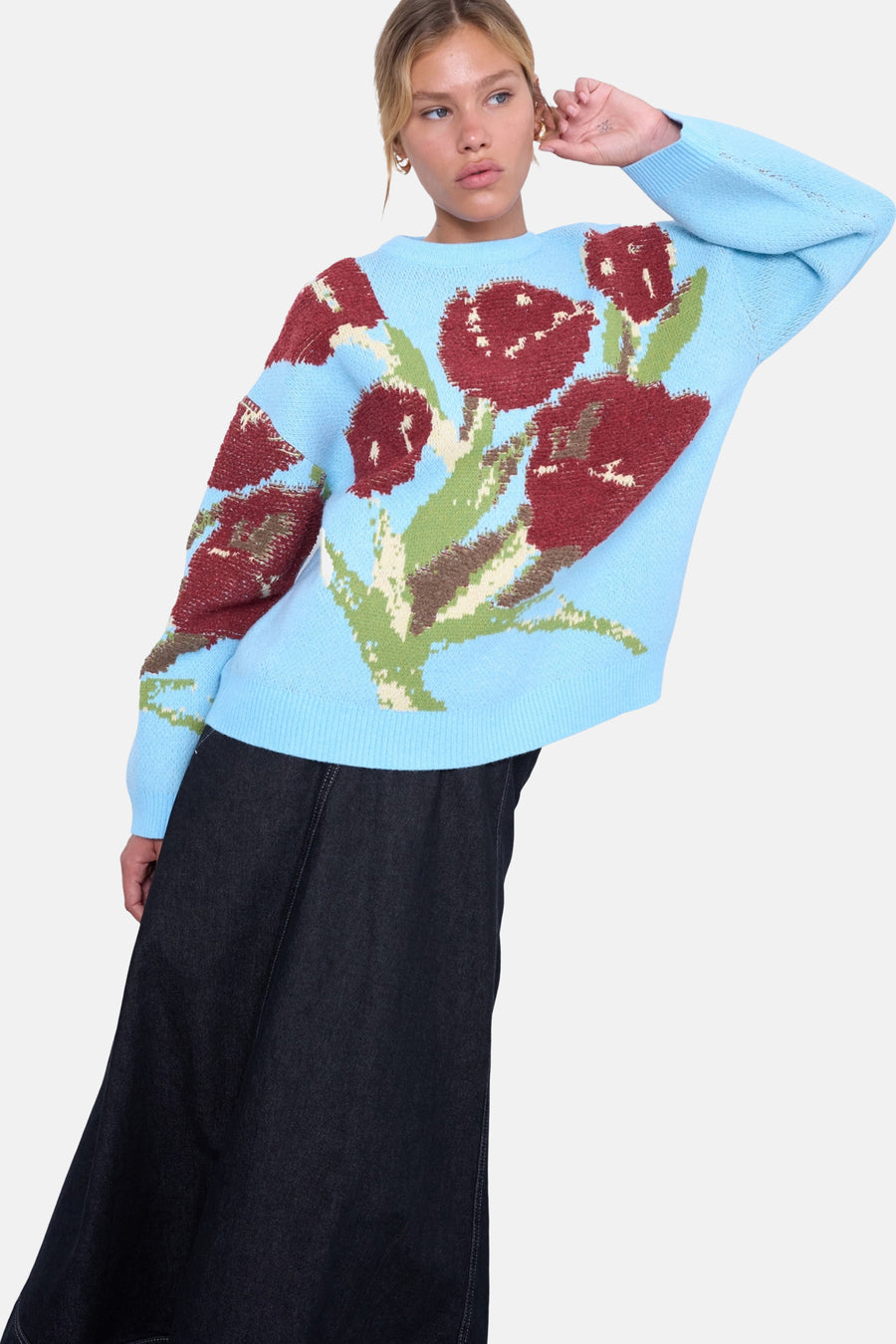 Pull à col rond - bleu - TOPSHOP