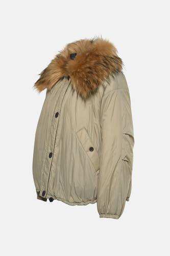 Manteau court vert de TOPSHOP, avec un col en fourrure synthétique et une fermeture à boutons.