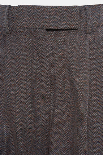 Bruine geruite broek met tailleband.