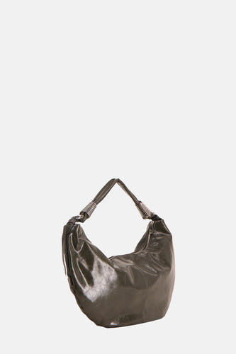 Sac à main Kaki de TOPSHOP, avec une texture brillante et des accents argentés sur l'épaule.