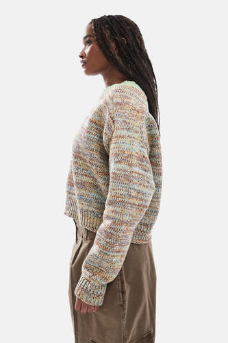 Sweat-shirt multicolore avec col rond de TOPSHOP, à longues manches et un motif à carreaux rayé, en vue latérale.