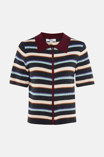 Polo multicolore à manches courtes de TOPSHOP, avec motifs rayés et col et fermeture éclair contrastés.