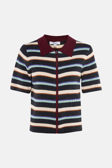 Polo multicolore à manches courtes de TOPSHOP, avec motifs rayés et col et fermeture éclair contrastés.