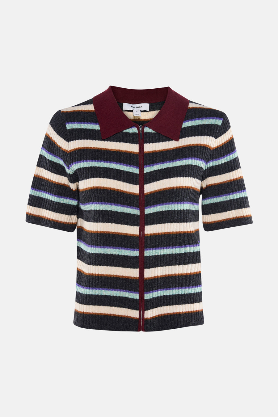 Polo multicolore à manches courtes de TOPSHOP, avec motifs rayés et col et fermeture éclair contrastés.