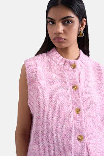 T-shirt rose de TOPSHOP avec col boutonné et texture côtelée.