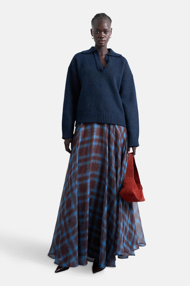 Robe longue multicolore de TOPSHOP, avec un motif à carreaux bleu et marron.