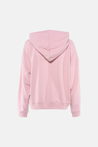 Gilet rose de TOPSHOP avec capuche, côté dos visible, avec bord côte et manches.