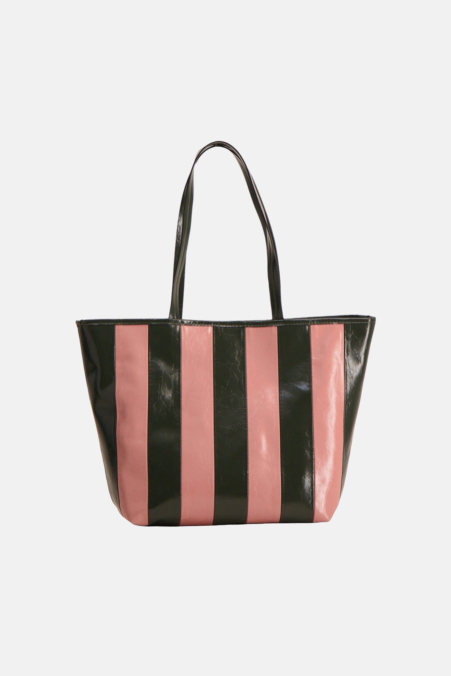 Sac à bandoulière rose de TOPSHOP avec des rayures vertes verticales et des poignées noires.
