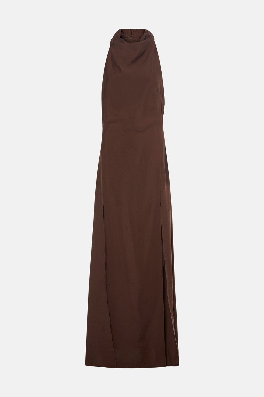 Robe marron sans manches de TOPSHOP, avec un col montant et une fente latérale.