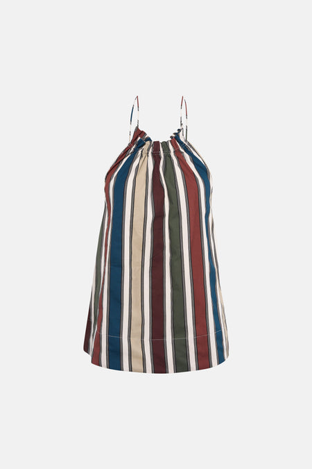 Chemisier rayé multicolore de TOPSHOP avec col bénitier plissé et fines bretelles.