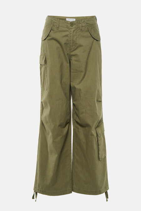 Pantalon cargo vert TOPSHOP, avec poches sur les jambes et détails à l'ourlet.