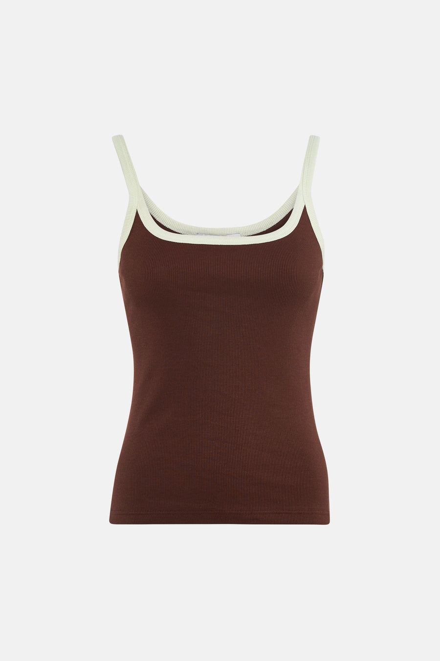 Débardeur côtelé marron de TOPSHOP avec bretelles et encolure contrastantes de couleur claire.