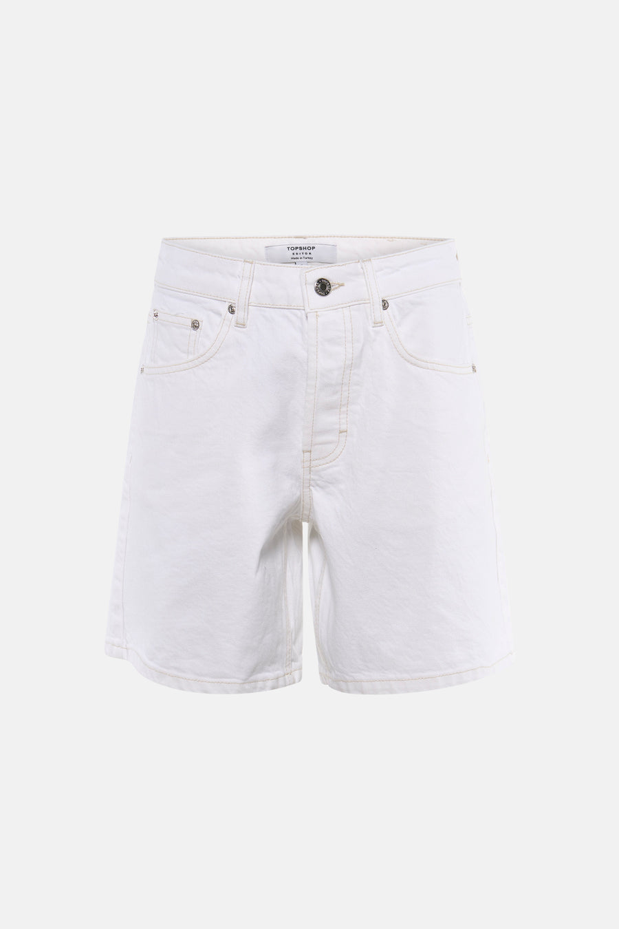 Short blanc TOPSHOP avec surpiqûres contrastées, fermeture à boutons et poches avant.
