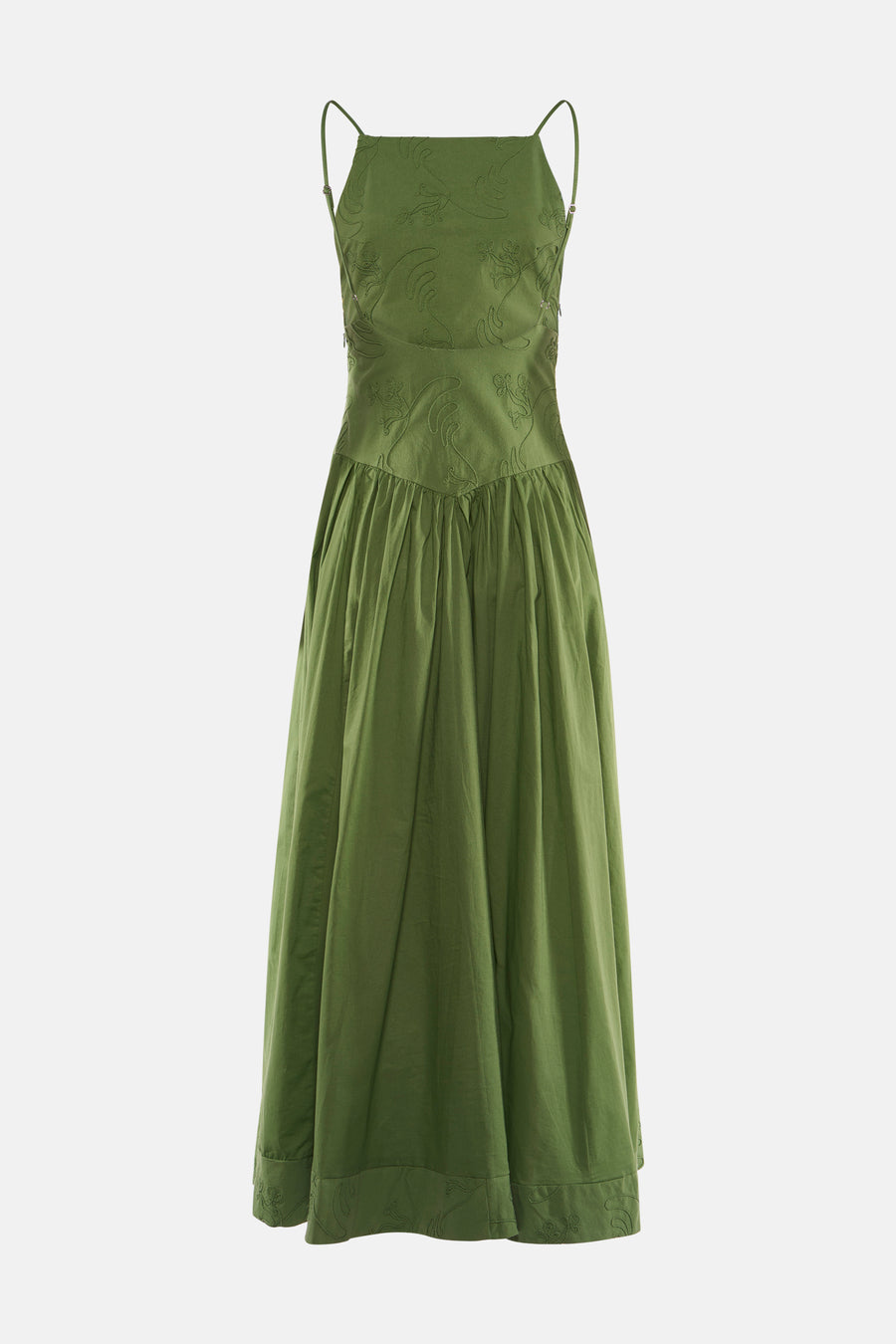 Robe verte sans manches TOPSHOP à encolure carrée et détails brodés.