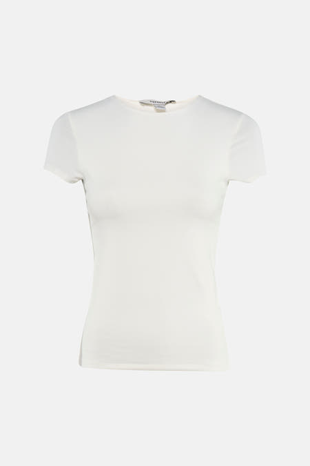 T-shirt blanc TOPSHOP, uni et ajusté, à manches courtes et col rond.