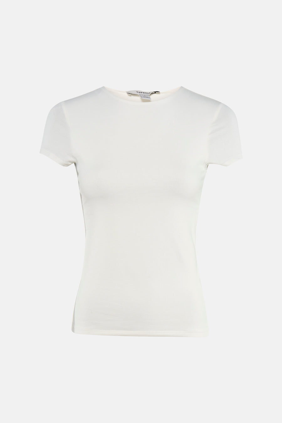 T-shirt blanc TOPSHOP, uni et ajusté, à manches courtes et col rond.
