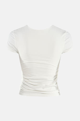 T-shirt blanc à manches courtes TOPSHOP, vue arrière avec côtés froncés et col rond.